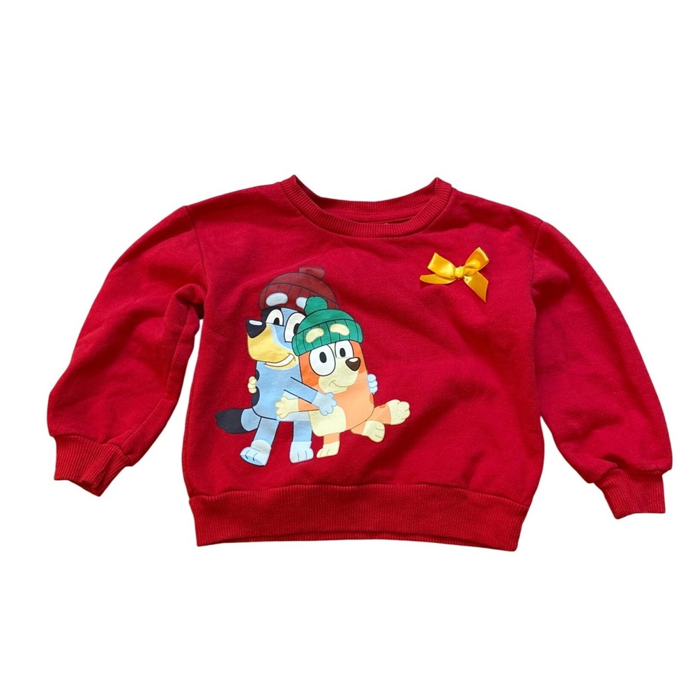 Bluey Sweatshirt Kids‎ Red Graphic Bingo Hug Bow Pullover SIZE 2T